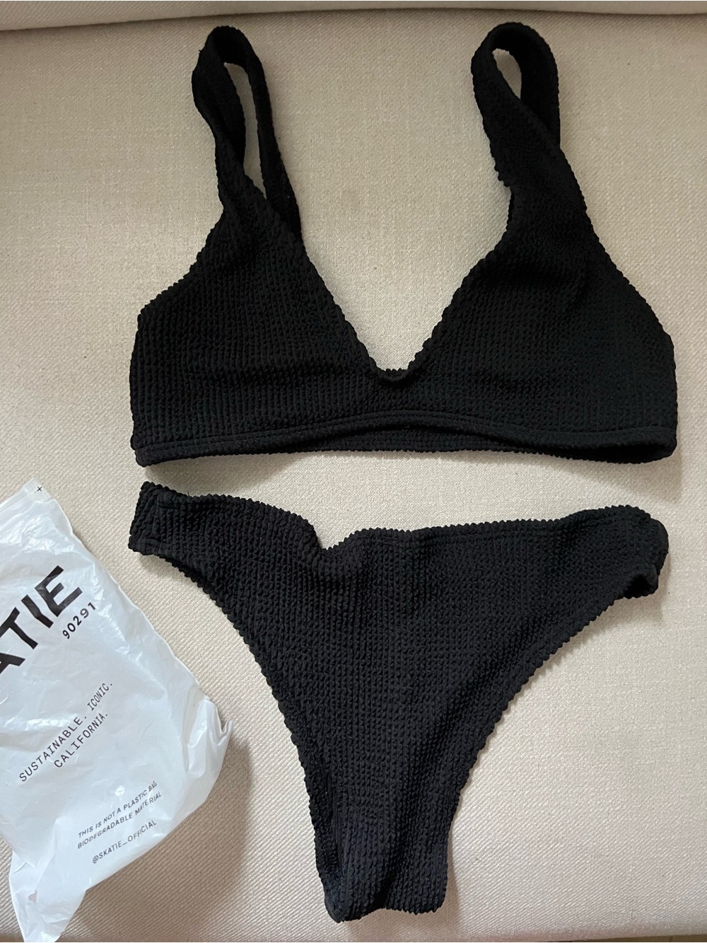 Skatie Black Crinkle Bikini Set